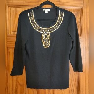 Dressbarn Black Sweater with Gold Beading